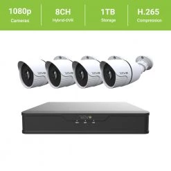 Hybrid 8-Channel 1080p 1TB Smart DVR Security Camera System with 4 Wired Indoor/Outdoor IR Bullet Cameras by Revo -Revo Shop black white revo wired security camera systems ruh81b4g 1t 4f 1000