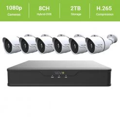 Hybrid 8-Channel 1080p 1TB Smart Security Camera System with 6 Wired Indoor/Outdoor Bullet IR Cameras by Revo -Revo Shop black white revo wired security camera systems ruh81b6g 2t 1f 1000
