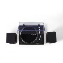 Turntable and Speaker Kit in Black by Crosley -Revo Shop crosley record players turntables kt100bt bk fa 1000