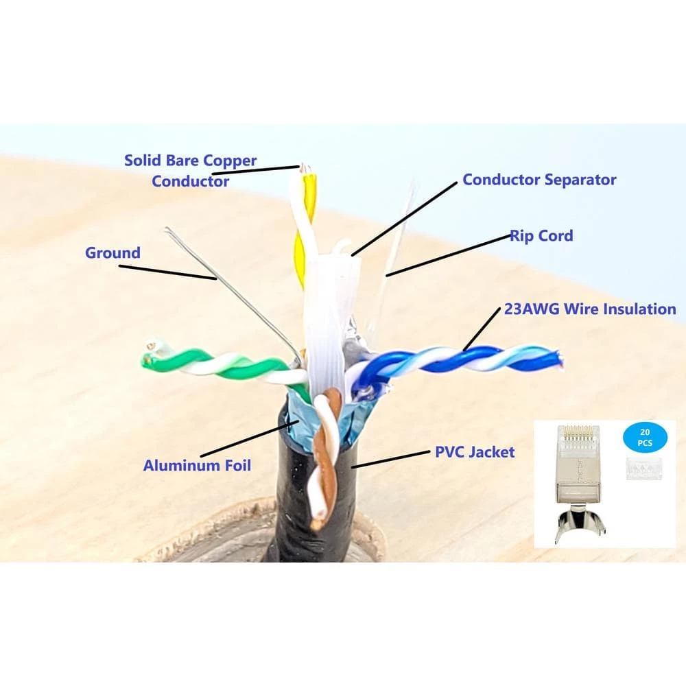 500 ft. 23AWG/8-Conductors Solid STP Outdoor Cat6 Bulk Ethernet Cable (Black) w/20-Piece of Shielded Modular Connectors by Micro Connectors, Inc 2 500 ft. 23AWG/8-Conductors Solid STP Outdoor Cat6 Bulk Ethernet Cable (Black) w/20-Piece of Shielded Modular Connectors by Micro Connectors, Inc - Image 2