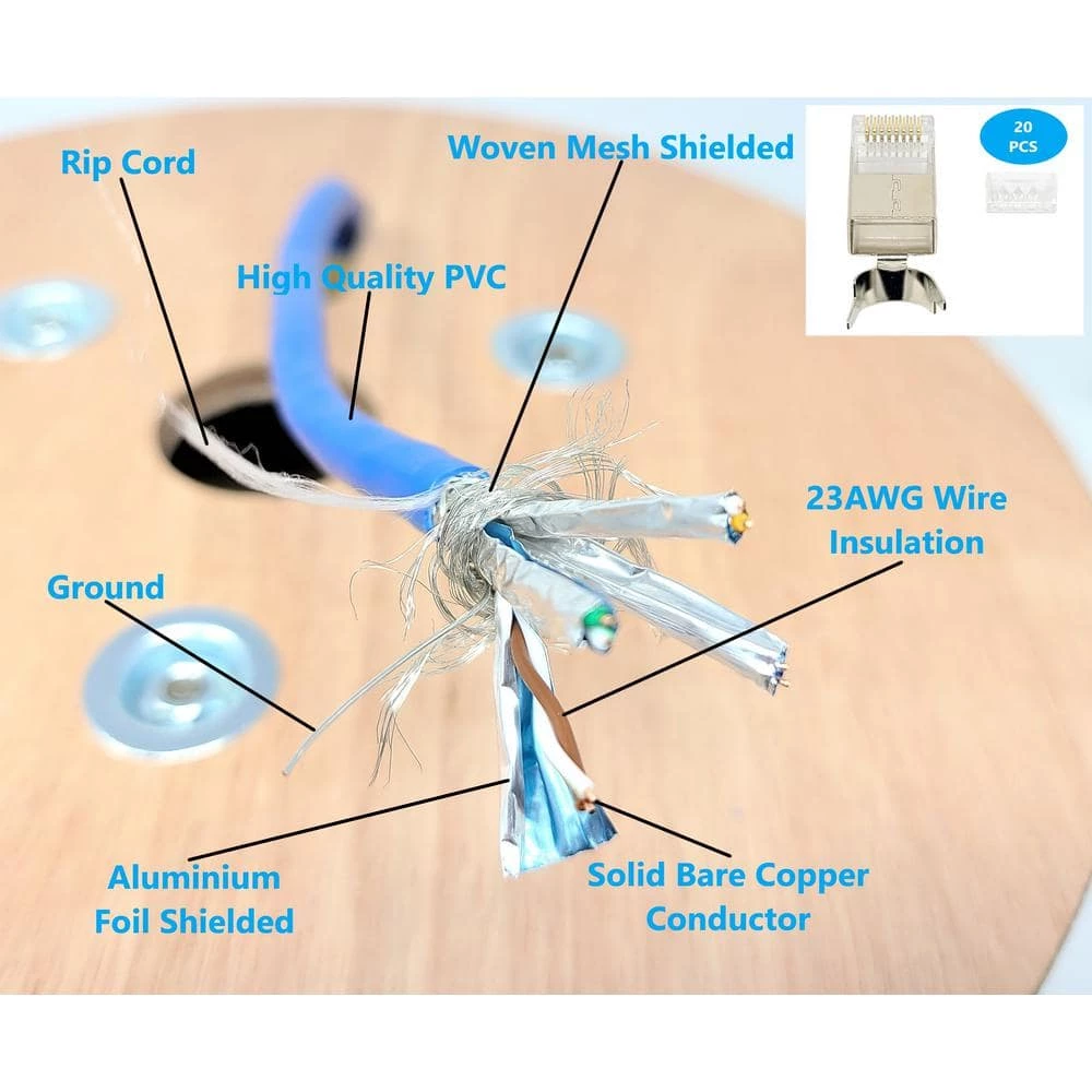 500 ft. Cat7 23 AWG/8-Conductors Solid and Shielded (S/FTP) CMR Riser Cable w/20-Pieces of Shielded Modular Connectors by Micro Connectors, Inc 2 500 ft. Cat7 23 AWG/8-Conductors Solid and Shielded (S/FTP) CMR Riser Cable w/20-Pieces of Shielded Modular Connectors by Micro Connectors, Inc - Image 2