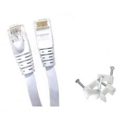 100 ft. Flat Cat6 RJ45 UTP Ethernet Networking Cable with 20 Cable Clips by Micro Connectors, Inc