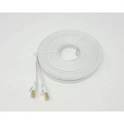 25 ft. Cat 7 Shielded RJ45 Flat Patch 32 AWG Cable with Cable Clips, White by Micro Connectors, Inc -Revo Shop micro connectors inc ethernet cables e11 025fl w 4f 1000