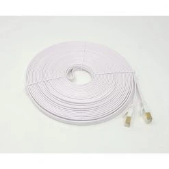 75 ft. Cat 7 Shielded RJ45 Flat Patch 32 AWG Cable with Cable Clips, White by Micro Connectors, Inc -Revo Shop micro connectors inc ethernet cables e11 075fl w 4f 1000