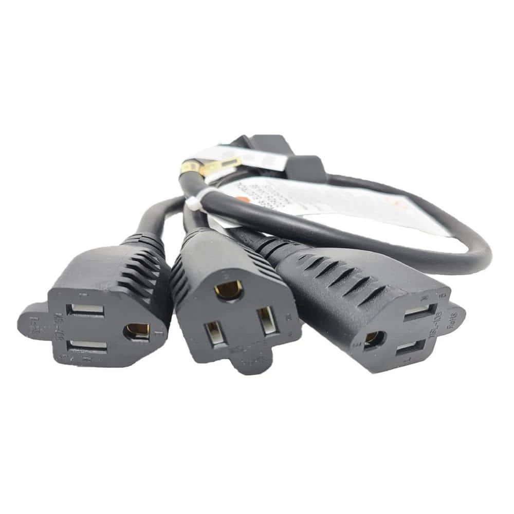 14 in. 1-to-3 Heavy-Duty 14 AWG Power Cord Splitter (NEMA 5-15P to NEMA 5-15R x 3) by Micro Connectors, Inc 2 14 in. 1-to-3 Heavy-Duty 14 AWG Power Cord Splitter (NEMA 5-15P to NEMA 5-15R x 3) by Micro Connectors, Inc - Image 2