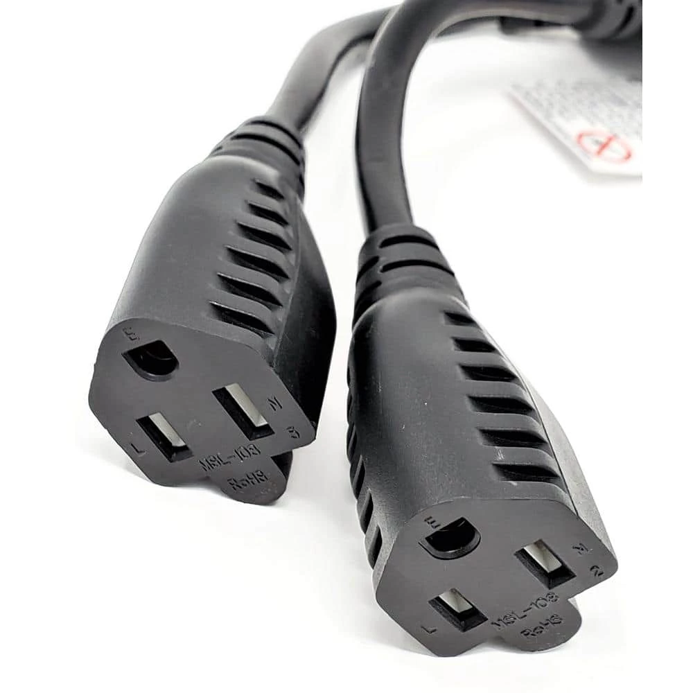 14 in. AC Y Power Cord NEMA, 5-15P to 2-Outlet NEMA 5-15R (X2)/Black (2 per Box) by Micro Connectors, Inc 3 14 in. AC Y Power Cord NEMA, 5-15P to 2-Outlet NEMA 5-15R (X2)/Black (2 per Box) by Micro Connectors, Inc - Image 3