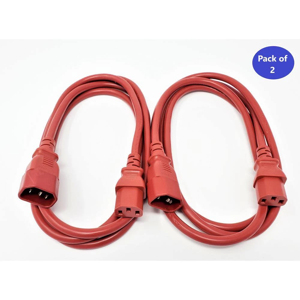 6 ft. 18 AWG AC Power Extension Cord UL Approved C13 to C14 in Red (2 per Box) by Micro Connectors, Inc 2 6 ft. 18 AWG AC Power Extension Cord UL Approved C13 to C14 in Red (2 per Box) by Micro Connectors, Inc - Image 2